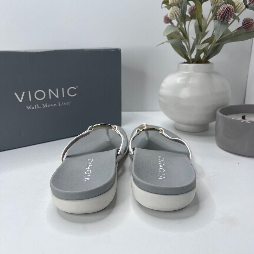 Vionic Raysa Leather Slip On Sandals White/Grey H9679L1100 Women's US 5 M - Picture 4 of 10